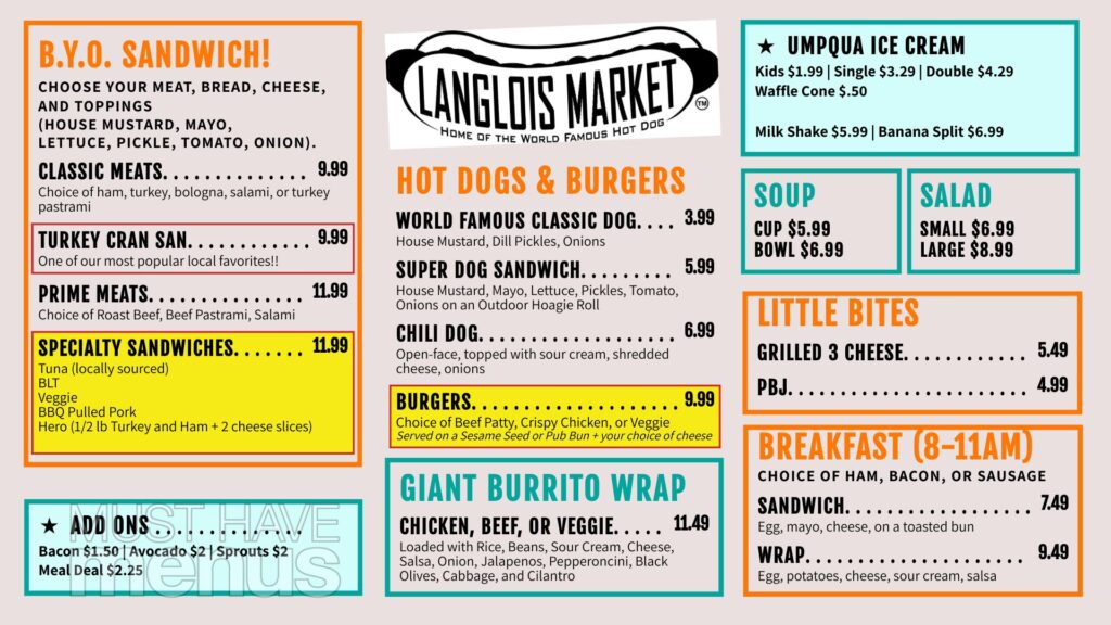 Langlois Market Menu